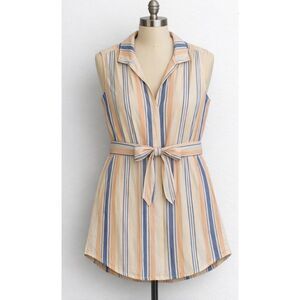 J.Crew Striped Cotton Sleeveless Shirt Dress Size Medium Belted Summer Casual
